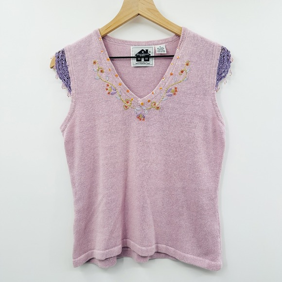 Storybrook Knits Vintage Knit Beaded Crochet Tank in Pink Purple Size Small - Picture 1 of 8